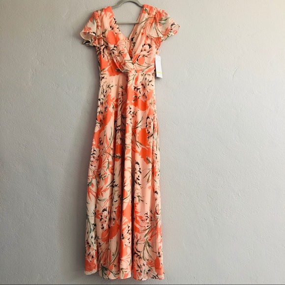 peach maxi dress with sleeves